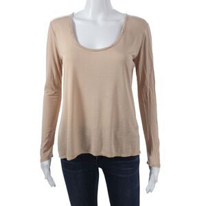 The Row Womens Silk Beige Basic T-Shirt Scoop Neck Long Sleeve Size XS